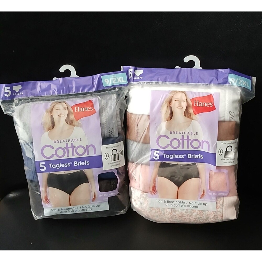 Hanes Women Breathable Cotton Tagless Briefs. Lot of 2. 10 Pairs Ttl. Size 9/2XL